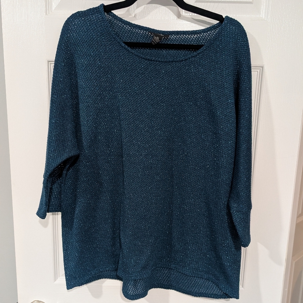Alfani Woman Urban Teal Blue Metallic Lightweight Sweater in Size 2X